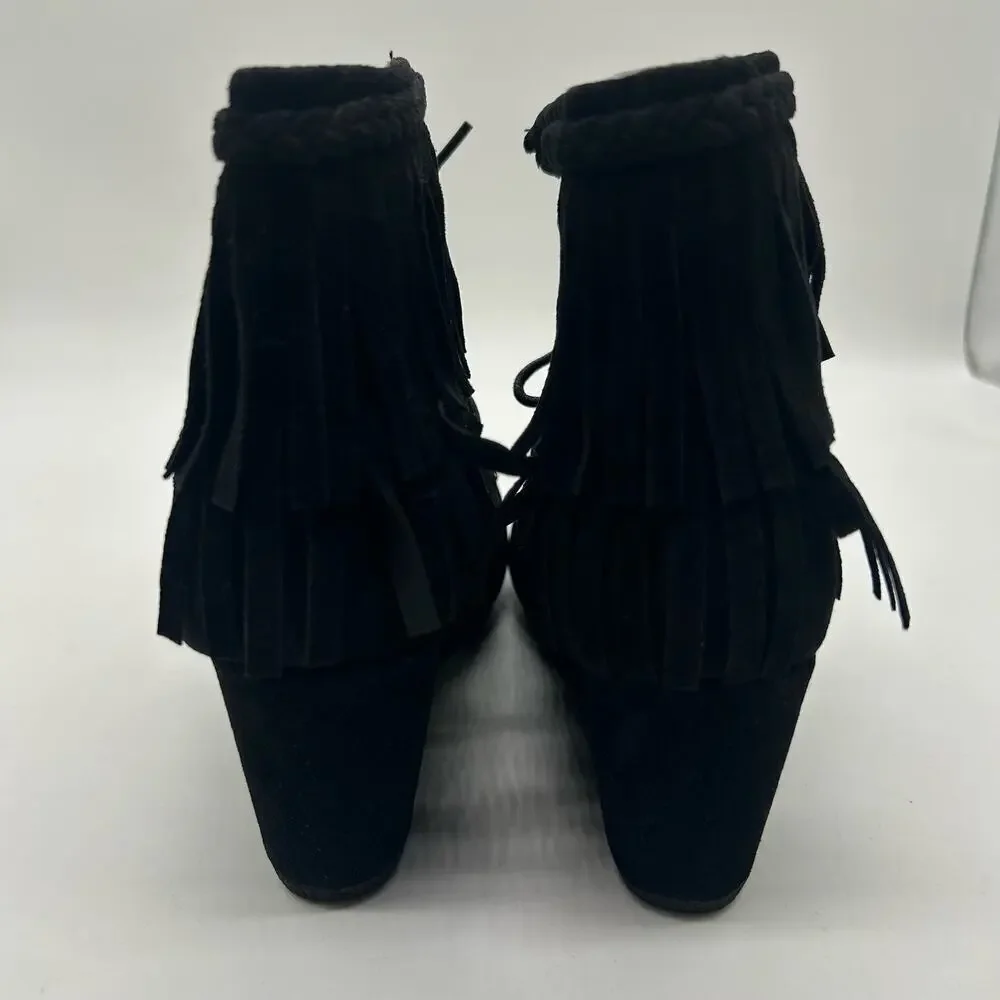 Top Moda Boots Womens 6.5‎ Black Moc Toe Lace Up Wedge Moccasin Bootie NEW